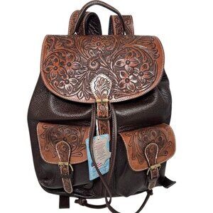Brown Hand Tooled Leather Backpack